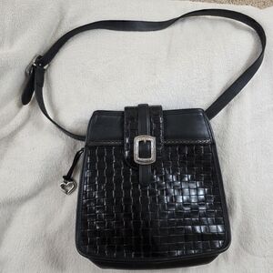 Vintage Brighton Black Woven Crossbody Shoulder Bag with Buckle